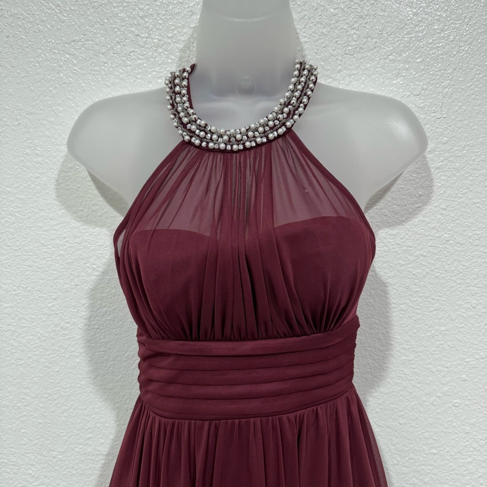 speechless maroon red halter sequin beaded neck a line fit & flare party dress - Picture 2 of 10